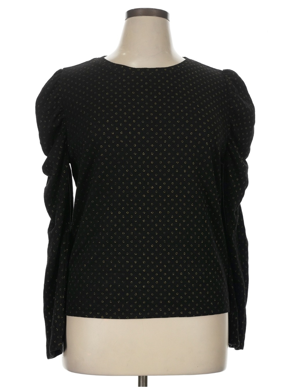 Loft XL long-sleeve top Poly/Rayon black gold thread patterned intarsia blouse